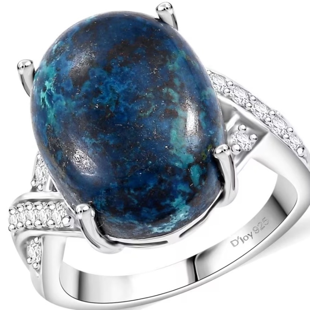 Shadowkite and White Zircon 12.40 Carat Ring in Sterling Silver